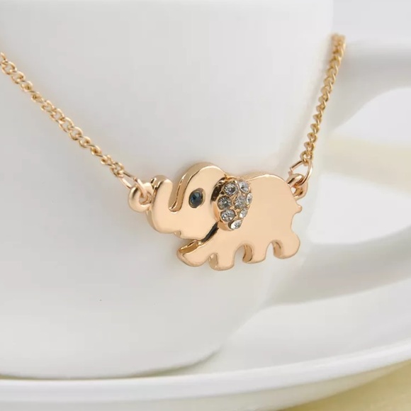 Gold Rhinestone Mommy and Baby Elephant necklace - Picture 2 of 6